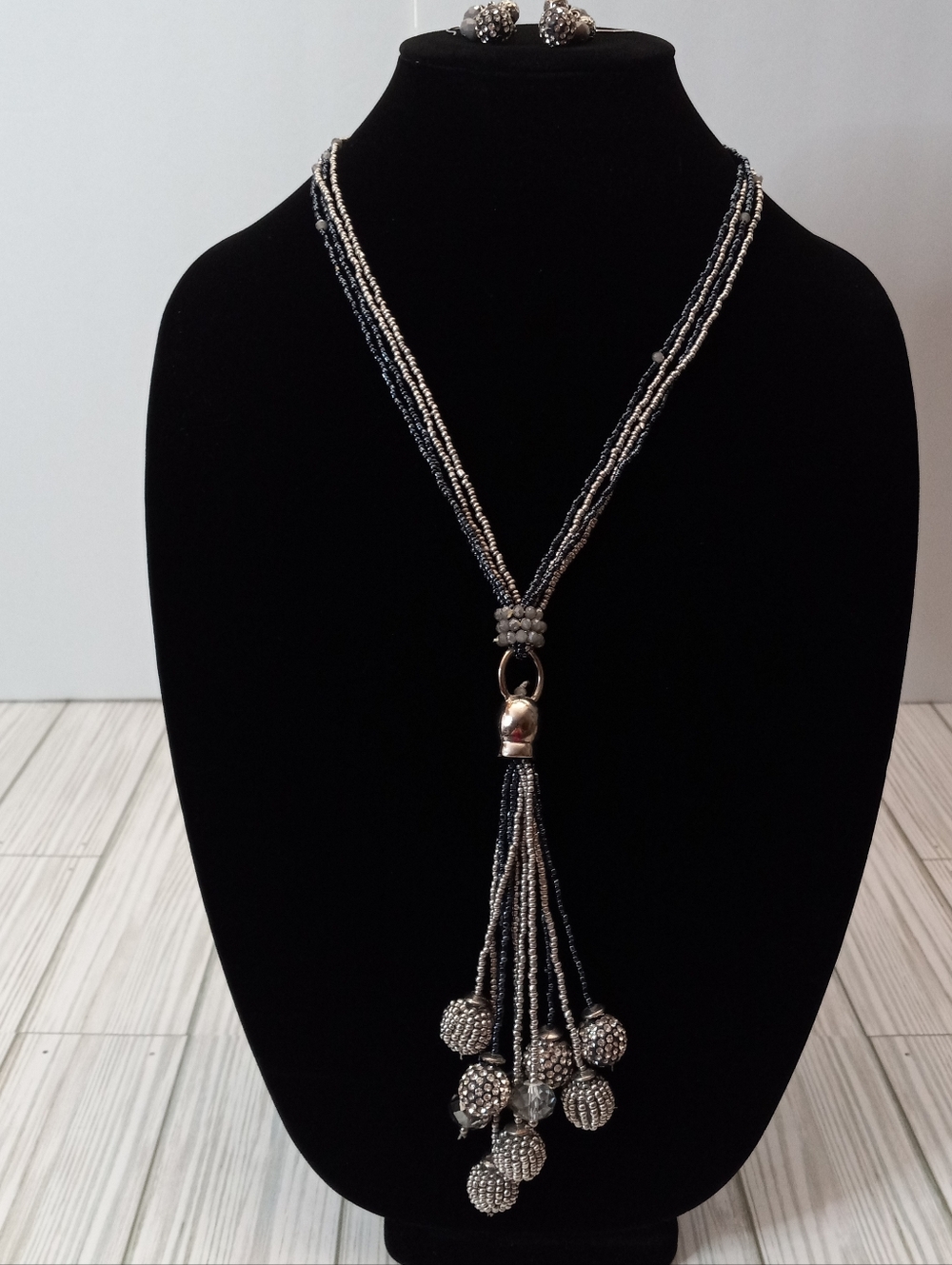 Jules B. Beaded Multi-strand Cluster Tassel Necklace & Matching Earrings Set